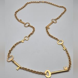 Vintage Monet Key Charm Statement Necklace Gold Plated GP